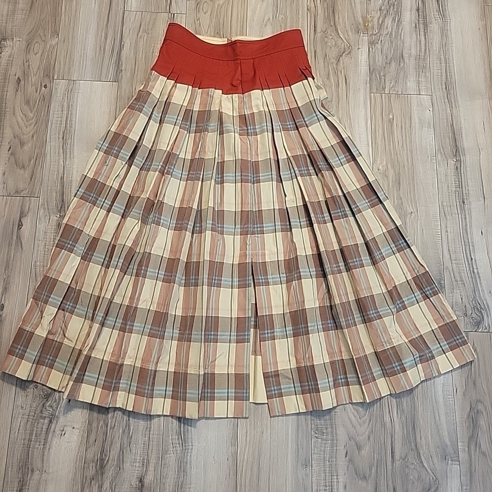 Tory Burch Silk Plaid Madras Midi Skirt Size 8  Multicolor Color NEW $698 READ